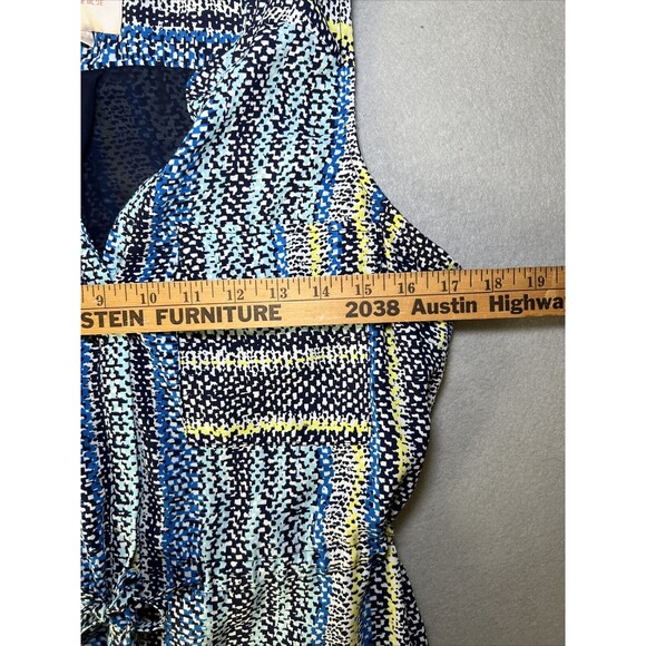 Skies Are Blue Sleeveless Dress Small Buttons Multicolor Pockets Cinch Tie Waist - Picture 8 of 11